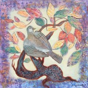 forest tapestry (dove) acrylic 16 x 16in