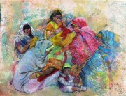 Sewing Co-operative, Ranthambore acrylic 19 x 24in