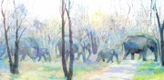 elephant family on the move, Nagerhole  acrylic