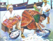 Fish Market, Tellicheri, Kerala acrylic 16 x 20in