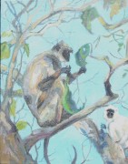 Monkey Munching  Teak Leaves, Nagerhole acrylic 10 x 8in