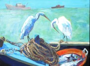 Second Helping Egrets, Tellicheri, Kerla acrylic 12 x 16in